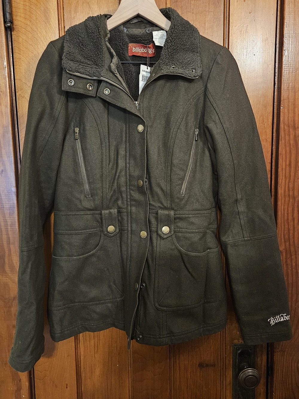 Billabong Olive Green Sherpa Lined Utility Jacket